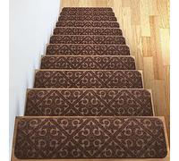 GPDNBIEU, 7 pièces Tapis de Marche d'escalier en Bois Massif antidérapant Auto-adhésif Maison escaliers Passage sécurité réutilisables - for Enfants, Personnes âgées et Animaux Compagnie(Brown)