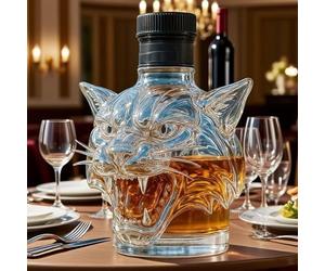 GPDNBIEU, Bouteille de whisky vide 300 ml en forme tête chat sauvage, motif animalier unique et créatif