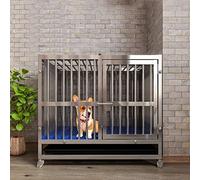 GPDNBIEU, Cage for Chien Robuste, chenil en métal Noir avec Roues et Plateau for Petits Chiens d'intérieur d'extérieur(62 cm L x 45 cm W x 55 cm H)
