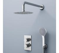 GPDNBIEU, Ensemble mitigeur de douche à valve thermostatique for salle bains, main et robinets effet pluie réglables 8", ensemble double tête corps chromés(ConcealedRound)