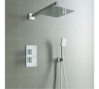 GPDNBIEU, Ensemble mitigeur de douche à valve thermostatique for salle bains, main et robinets effet pluie réglables 8", ensemble double tête corps chromés(ConcealedSquare)