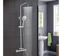 GPDNBIEU, Ensemble mitigeur de douche à valve thermostatique for salle bains, main et robinets effet pluie réglables 8", ensemble double tête corps chromés(09Round)