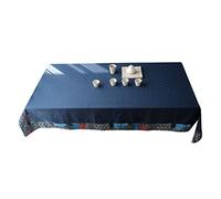 GPDNBIEU, Nappe Bleu Marine avec Bord imprimé de Style Japonais, Housse Table carrée rectangulaire Lavable, for Buffet, fêtes, dîner Vacances, à thé(140X200cm)