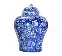 GPDNBIEU, Pot de gingembre rétro bleu et blanc, Vase en porcelaine avec couvercle, pot décoratif céramique émaillée peinte, Temple Chinoiserie(18*26cm)