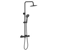GPDNBIEU, Système de douche carré à thermostat 38 °c avec pomme effet pluie, douchette main, kit barre mitigeur anti-brûlure, hauteur réglable(Matte Black Type 3)
