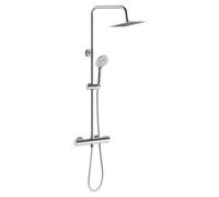 GPDNBIEU, Système de douche carré à thermostat 38 °c avec pomme effet pluie, douchette main, kit barre mitigeur anti-brûlure, hauteur réglable(Chrome Type 2)