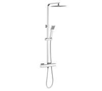 GPDNBIEU, Système de douche carré à thermostat 38 °c avec pomme effet pluie, douchette main, kit barre mitigeur anti-brûlure, hauteur réglable(Chrome Type 1)