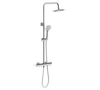 GPDNBIEU, Système de douche carré à thermostat 38 °c avec pomme effet pluie, douchette main, kit barre mitigeur anti-brûlure, hauteur réglable(Chrome Type 3)