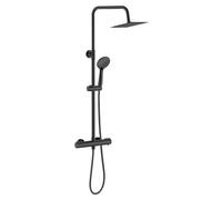 GPDNBIEU, Système de douche carré à thermostat 38 °c avec pomme effet pluie, douchette main, kit barre mitigeur anti-brûlure, hauteur réglable(Matte Black Type 2)