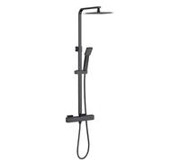GPDNBIEU, Système de douche carré à thermostat 38 °c avec pomme effet pluie, douchette main, kit barre mitigeur anti-brûlure, hauteur réglable(Matte Black Type 1)