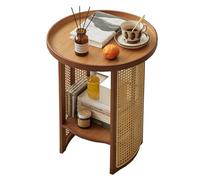 GPDNBIEU, Table Basse à 2 Niveaux, Table d'appoint Ronde avec étagère de Rangement, étagères(/Walnut,45cm)