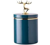 GPDNBIEU Urnes en céramique, Cendres d'animaux de Compagnie avec Motif Statue cerf doré - Urne for Cendres humaines Adultes, boîte d'urne for Chien et Chat, Cercueil(Blue,Large)