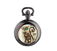 GPDNBIEU, Vintage Steampunk Chat médaillon Collier Montre de Poche Pendentif Cadeau(Black)