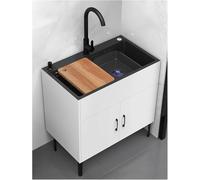 GPECTIFO Évier Utilitaire Commercial à cuve avec Meuble et robinets extractibles Chaud/Froid(Bianco,68x45x78cm)