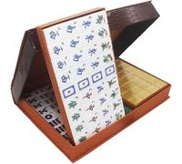 GPECTIFO Jeu de Mahjong Chinois avec boîte de Portable, Comprenant 144 dés en Carreaux de céramique, Jeu Complet de Mahjong