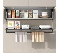 GPECTIFO Système de Support à Vaisselle et à épices Rabattable à 2 Niveaux Armoire Suspendue Pliante Boîte de Rangement coulissante Panier à épices for Le Rangement de la Vaisselle(50cm/19.7in)