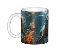 Gpkgsigt Mug en céramique avec inscription « Seal Pup in water » - Pour cappuccino, latte, céréales, yaourt, lait, boissons chaudes ou froides - Four à micro-ondes