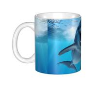 Gpkgsigt Mug humoristique en céramique avec motif dauphin qui vous regarde, pour cappuccino, latte, céréales, yaourt, lait, boissons chaudes ou froides, four à micro-ondes