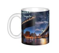 Gpkgsigt New York Manhattan Bridge Night Mug en céramique pour cappuccino, latte, céréales, yaourt, lait, boissons chaudes ou froides Four à micro-ondes
