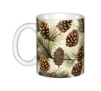 Gpkgsigt Tasse en céramique avec bordure de pomme de pin pour cappuccino, latte, céréales, yaourt, lait, boissons chaudes ou froides, four à micro-ondes