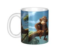 Gpkgsigt Tasse en céramique avec impression de deux singes pour cappuccino, latte, céréales, yaourt, lait, boissons chaudes ou froides, four à micro-ondes