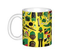 Gpkgsigt Tasse en céramique avec impression d'éléments jamaïcains pour cappuccino, latte, céréales, yaourt, lait, boissons chaudes ou froides, four à micro-ondes