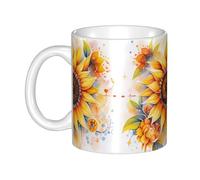 Gpkgsigt Tasse en céramique avec impression tournesol jaune à l'huile pour cappuccino, latte, céréales, yaourt, lait, boissons chaudes ou froides, four à micro-ondes
