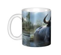 Gpkgsigt Tasse en céramique avec impression Water Buffalo pour cappuccino, latte, céréales, yaourt, lait, boissons chaudes ou froides, four à micro-ondes