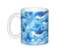 Gpkgsigt Tasse en céramique avec motif dauphin de l'océan qui vous regarde, pour cappuccino, latte, céréales, yaourt, lait, boissons chaudes ou froides, four à micro-ondes