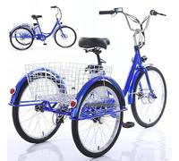 GplHAIN 24 inch Electric Tricycle with Three Wheels for Adults | Load Capacity 150 Kg | Adjustable Height with Shopping Trolley | Three Wheel Cruiser Bike Blue