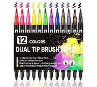 GPLMQ Marqueurs pinceaux à double pointe, 12 marqueurs de coloriage à pointe fine pour enfants et adultes, livre d'Halloween, journal, prise de notes, lettrage, calligraphie, dessin, fournitures