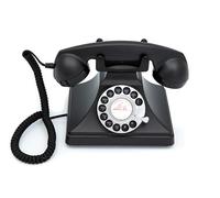 GPO 200 Téléphone vintage - Cadran rotatif, cordon en tissu, sonnerie à cloche traditionnelle - Noir