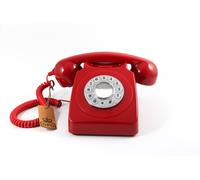 GPO Téléphone fixe rétro 746 PUSH – bouton poussoir, cordon extensible, sonnerie authentique – Rouge