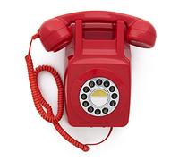 GPO Téléphone fixe mural GPO 746 – Bouton-poussoir, cordon extensible, sonnerie authentique – Rouge
