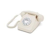 GPO 746 Téléphone fixe rétro de style années 1970 à bouton poussoir - Cordon extansible, sonnerie authentique - ivoire