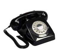GPO 746 Téléphone fixe rétro de style années 1970 à cadran rotatif - Cordon extansible, sonnerie authentique - noir