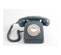 GPO 746 Telephone fixe retro de style annees 1970 a cadran rotatif - Cordon extansible, sonnerie authentique - gris
