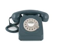GPO 746 Téléphone fixe rétro de style années 1970 à cadran rotatif - Cordon extansible, sonnerie authentique - gris