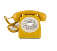 GPO 746 Téléphone fixe rétro de style années 1970 à cadran rotatif - Cordon extansible, sonnerie authentique - Moutarde