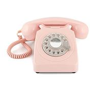 GPO 746 Téléphone fixe rétro de style années 1970 à cadran rotatif - Cordon extansible, sonnerie authentique - Rose