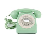 GPO 746 Téléphone fixe rétro de style années 1970 à cadran rotatif - Cordon extansible, sonnerie authentique - Vert