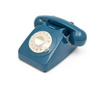 GPO 746 Téléphone fixe rétro de style années 1970 à cadran rotatif - Cordon extansible, sonnerie authentique - Bleu Azure