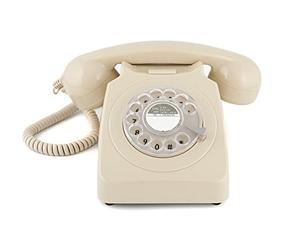 GPO 746 Téléphone fixe rétro de style années 1970 à cadran rotatif - Cordon extansible, sonnerie authentique - ivoire