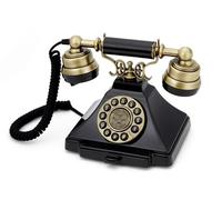 GPO Téléphone vintage Duke – bouton poussoir, cordon en tissu, son de cloche – noir et bronze