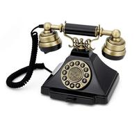 GPO Duke - Téléphone vintage à bouton poussoir - Cordon en tissu, son de cloche authentique - noir et bronze