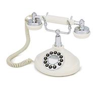 GPO Opal -Téléphone filaire classique rétro à bouton-poussoir,cordon extansible - Ivoir et Chrome