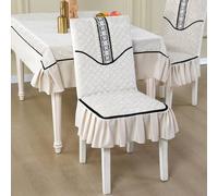 GPRL Housses De Chaises De Salle À Manger Beiges Matelassées avec Bordure en Dentelle Et Jupe À Volants Protections De Chaises Extensibles pour La Cuisine La Salle À Manger