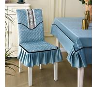 GPRL Housses De Chaises De Salle À Manger De Luxe Matelassées Bleues avec Bordure en Dentelle Et Jupe À Volants Protection Extensible pour La Cuisine La Salle À Manger Et La Décoration De Fêtes