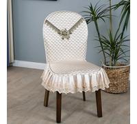 GPRL Housses De Chaises De Salle À Manger en Dentelle Matelassées Beiges avec Broderie Florale Et Jupe À Volants Protections De Chaises Extensibles pour Chaises sans Accoudoirs