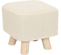 GPRTPL Housse de Repose-Pieds carrée Extensible, Housse en Jacquard élastique avec Fond élastique, Housse de Pouf Amovible, Housse de Protection pour Repose-Pieds - Blanc crème - pour Tabouret Bas